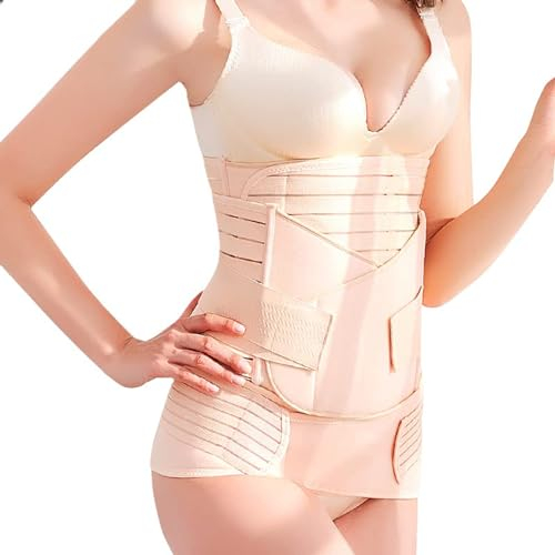 QUINZI 3-in-1Bauchgurt nach Geburt Postpartum Gürtel C-Sektion Postpartum Recovery Bauchgurt nach Geburt ShapewearPostpartum Abdominal Support Recovery Belt/Waistband/Pelvic Girdle (Beige, M)