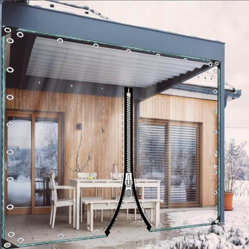 Telone Impermeabile in Plastica Pvc con Occhielli e Cerniera,Telo Trasparenti per Esterni,Tende Divisorie in Vinile,Pannelli Laterali in Telone per Gazebo Portico Pergola,L×H-1.5x2.8m/4.9x9.2ft