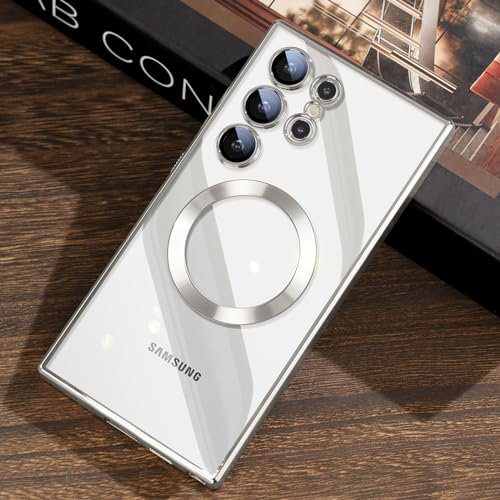 JUESHITUO für Samsung Galaxy S24 Ultra Hülle für MagSafe (Mit Integrierter Kameraschutz) [TOP N56 Starke Magnete] Handyhülle Samsung S24 Ultra 5G Cover für Frauen Galaxy S24 Ultra Case Titan Silver