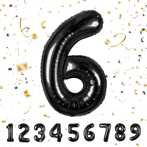Geburtstag zahlen luftballon 6 jahre | Folienballon Kindergeburtstag Deko 6 XXL Schwarz-Riesen Folienballon in 40 - 101cm Geburtstagsdeko - Ballon Zahl Deko zum Geburtstag - fliegt mit Helium Black6