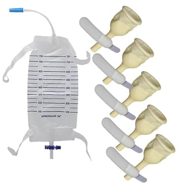Komplettes Set für 5 Tage, 5 Katheter aus Gummi, externe Selbstsaat + 1 Beinbeutel 750 ml + Riemen mit einem 15 cm langen Schlauch + 5-fädiger sicherer Gurt ist ein Schaumstoffgurt (XL 35 mm)
