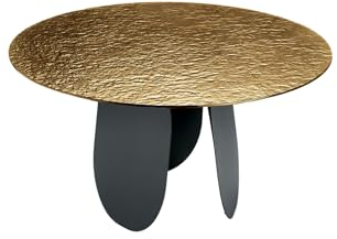 MONDO VIRO Mesa redonda fija de comedor Monroe con tapa de cristal martillado (Negro/Cristal martillado ámbar - Small - Ø 120 cm)