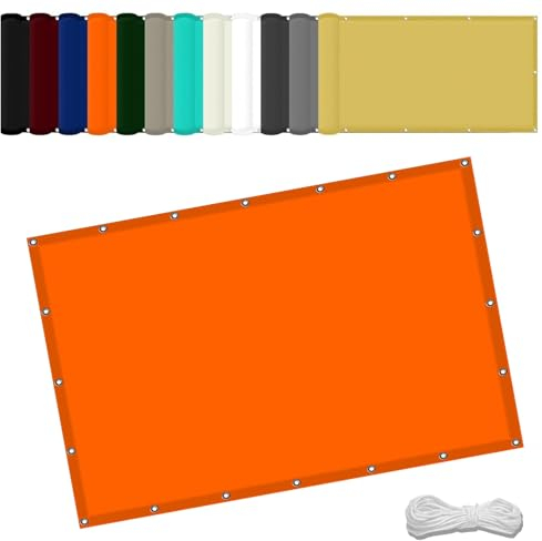 Markisenstoffe Meterware 0.8 x 1.5 m Wasserdicht Sichtschutz Balkon Reißfest UV-Schutz nach Mass Polyestergewebe Mit Seil Sonnensegel Sonnenschutz für Garten Terrasse, Orange