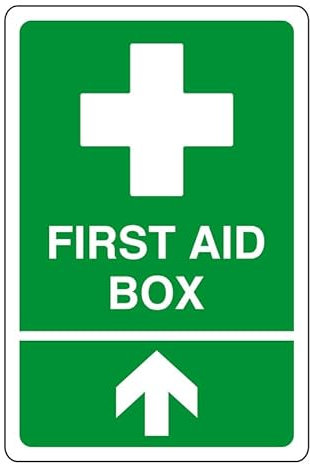 Segnale di sicurezza per cassetta di pronto soccorso, freccia verso l'alto, cartello di sicurezza, adesivi di pronto soccorso, kit di pronto soccorso, dibond in alluminio da 3 mm, per uso