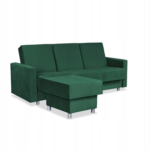 Family Meble Ecksofa, Modell Alicja, mit Schlaffunktion, Freistehendes, Ausklappbares, Behälter für Bettwäsche, Strapazierfähiges Material, Schmutzabweisend, für Wohnzimmer, Schlafzimmer, NEW VELVO 11