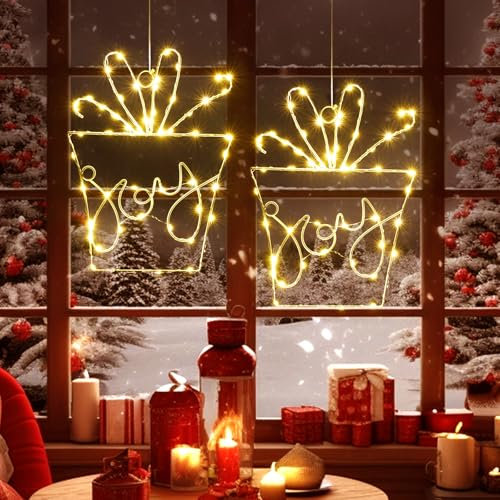2 Packs Christmas Window Lights 120 LED Battery Operated Xmas Window Lights with Remote & Timer 8 Modes Christmas Hanging Lights Fairy Light Decorations for Indoor Outdoor Window Wall
