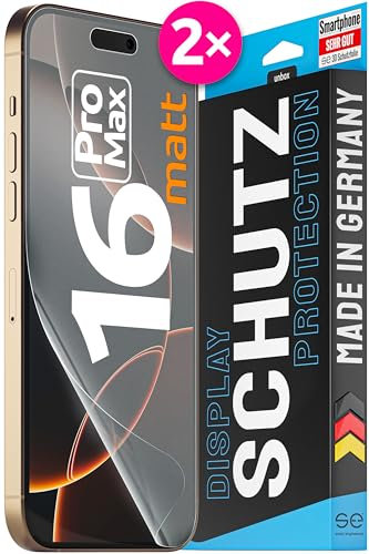 2X se® 3D SCHUTZFOLIE Entspiegelt für Apple iPhone 16 Pro Max,Anti-Staub, 100% Fingerabdruck & FaceID kompatibel, einfache blasenfreie Installation, Ultra-Klar, Stoß-Kratzfest, aus Deutschland