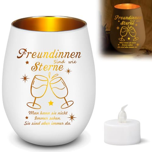 Beste Freundin Geschenke, Windlicht aus Glas mit Led Kerzen, Personalisiertes Teelichthalter mit Gravur Dankeschön, Geburtstag Weihnachten für Freunde (yqC)