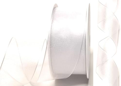 s.dekoda Schleifenband 25m x 40mm Weiß Organza mit formbaren Drahtkanten Geschenkband Organzaband
