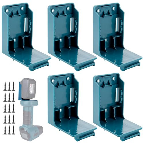 APACALI 5 Stück Maschinenhalter, 2 in 1Wandhalterung Werkzeughalter für makita, Bohren Elektrowerkzeuge Bohrerhalter mit 15 Schrauben, Maschinenhalter Werkstatt Speicherung, Blau