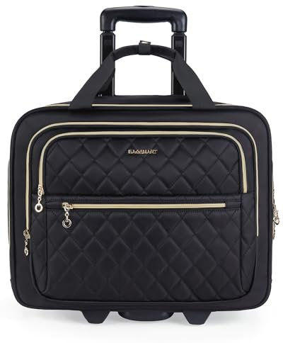 bagsmart Rollable Laptop Bag for Women Rolling Briefcase for 15.6 Inch Laptops, Underseat Carry On Luggage with Wheels, Rolling Computer Bag with TSA Lock, Black, 15.6 Inch