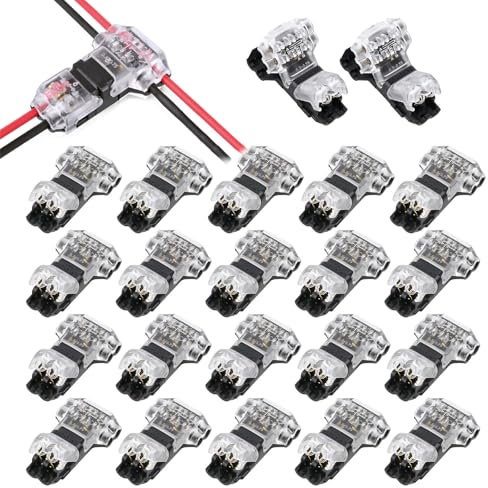 20PCS T Tap Wire Connectors 12V, Lylxienty Low Voltage Wire Connectors Cable 12V 3 Way 2 Pin, 12V Solderless Wire Splice Connectors, Quick Splice Wire Connectors, No Wire Stripping for 18-22 AWG Wires