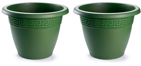 Tradineur - Pack de 2 Macetas Redondas Terracota - Fabricado en Plástico -Macetero Apto para Exterior e Interior del hogar - Ø 40 cm - Color Verde
