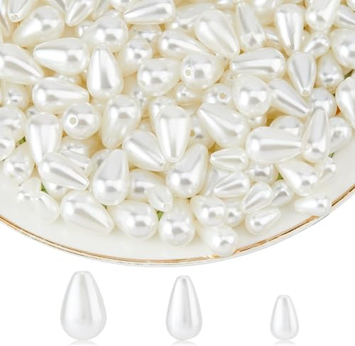 DICOSMETIC 150Pcs 3 Sizes Water Drop Pearl Beads Plastic Faux Pearl Teardrop Beads Gainsboro Loose Beads for DIY Crafts Jewelry Making Bracelets Necklaces Earrings