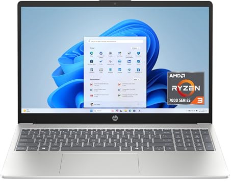 HP 15.6 inch Laptop, HD Touchscreen Display, AMD Ryzen 3 7320U, 8 GB RAM, 128 GB SSD, AMD Radeon Graphics, Windows 11 Home in S Mode, Natural Silver, 15- fc0099nr