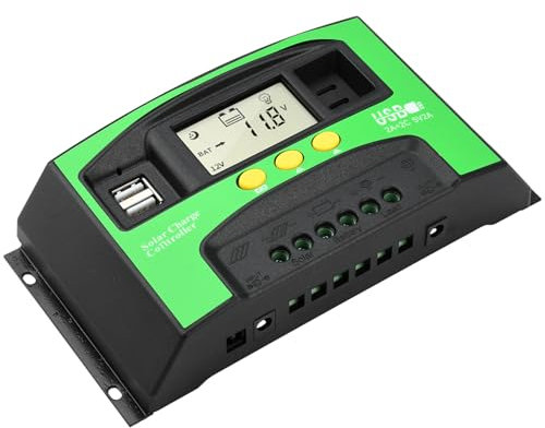 Diymore 30A Solar Laderegler 12V-24V Solar Ladegerät Controller, Solarpanel Batterie Intelligente Solarregler PWM mit LCD Anzeige, 5V Dual USB Port, Timer-Einstellung geeignet für Blei-Säure-Batterien