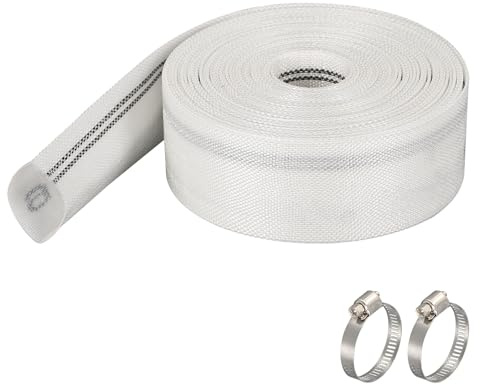 Btstil Manguera de retrolavado para piscina, manguera de drenaje reforzada de 1.5 pulgadas x 32 pies, descarga de agua de jardín plana de PVC con 2 abrazaderas para riego de patio y jardín (1.5