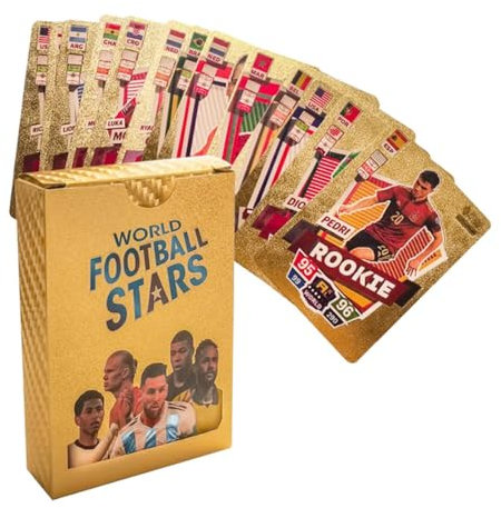 HSKRKOW 55 Pièces Carte De Foot,Cartes Star De La Coupe Du Monde,Cartes De Football,Champions League,Cartes À Collectionner Pour Enfants,Pour Les Fans,Les Enfants,Les Adolescents Et Les Adultes (Or)