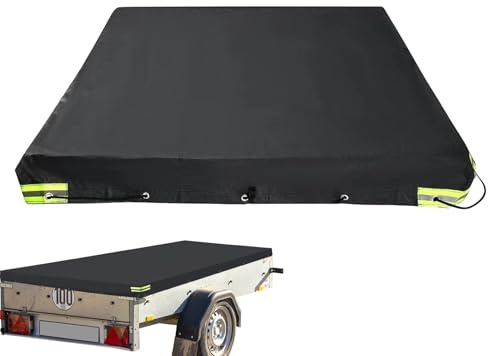 Anhänger Plane 214x122x13cm Inkl. Planenseil | Anhängerplane Flachplane Aus 420D Oxford-Stoff | Verstärkte Hänger Abdeckplane Für 750kg PKW Autoanhänger | Schwarz/Grau