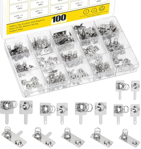 Mardatt 100Pcs Battery Springs AAA, Battery Negative and Positive Nickle Plated Conversion Spring Contact Plate for Remote Control Battery Charger