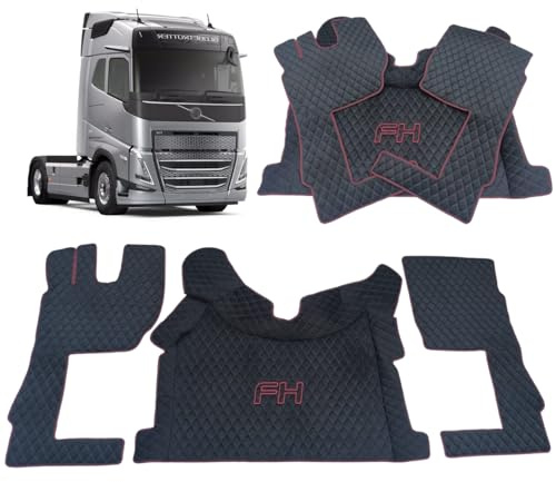 Auto Teppich für LKW Fahrerkabine Matte Velours für VOLVO FH4 FH5 FH Aero (Schwarz, rote Fäden)