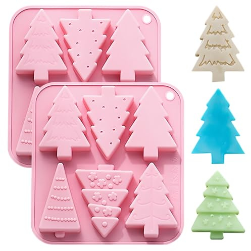 Weihnachtsbaum Silikonform, 2 Stück, Pink, Backform für Schokolade und Seife, 6 Bäume pro Form