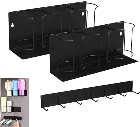 Inscrip Magnetic Drink Holder, 3 Compartments Refrigerator/Cabinet Magnetic Cup Holder, Drink Holder Fridge Magnetic Bottle Holder with Hooks, Water Bottle Organiser (Black D)