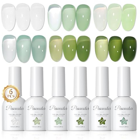 PEACECOLOR UV Nagellack 10ML - 6 Farben Milchig Weiß Grün Gel Nagellack Set Soak-Off UV/LED Gel Nail Polish UV Lack Set für Anfänger Nail Art Salon Maniküre und Nagelkunst DIY zu Hause
