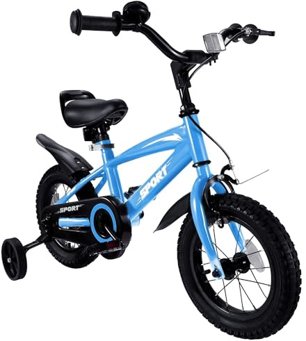 BODIOO Kinder Fahrrad 12 Zoll Kinderfahrrad mit verstellbarem Sitz, Dualbremsen, Stützrädern, Reflektor und Schutzblech, geeignet für Fahrer von 84 bis 97 cm (Blau)