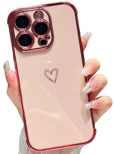 ZTOFERA Compatible with iPhone 12 Pro Max (6.7) Case for Girls Women, Flexible Soft Silicone Protective Phone Case with Cute Love Heart Pattern Plated Edging Shockproof Bumper Cover, Pink