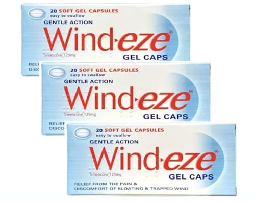 Wind-Eze Gel Capsules 20 (Pack of 3) – Simeticone 125mg – Fast Relief from Trapped Wind, Bloating & Gas – Easy to Swallow – Anti-Foaming Action – Digestive Support for Adults & Teens | Shine