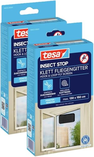 tesa Insect Stop Standard Fliegengitter für Fenster im 2er Pack - Insektenschutz zuschneidbar - Mückenschutz ohne Bohren - 2 x Fliegen Netz - 100 cm x 100 cm - Anthrazit