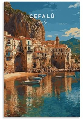 Cefalù Italienische Küste, Reise, Vintage-Wandkunst, Gemälde, Leinwanddrucke, Poster, Kunstwerk für Wohnzimmer, Schlafzimmer, Badezimmer, Büro, Heimdekoration, 30 x 45 cm