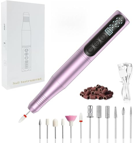 Anluomafuy Ponceuse pour Ongles Professionnelle 20000 tr/min, 12 en 1 Lime à Ongles Electrique pour Ongles Acryliques et Gels, Set Manucure Electrique Complet, Écran LED, USB-C, 12 Embouts + 36 Bandes