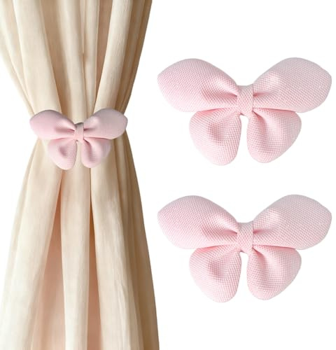 Uoocg 2 Stück Vorhang Raffhalter Magnetisch Schleife Gardinenhalter Kinderzimmer Vorhang Straps Verstellbare Vorhanghalter Seil Gardinenhalter für Haus Dekoration (rosa)