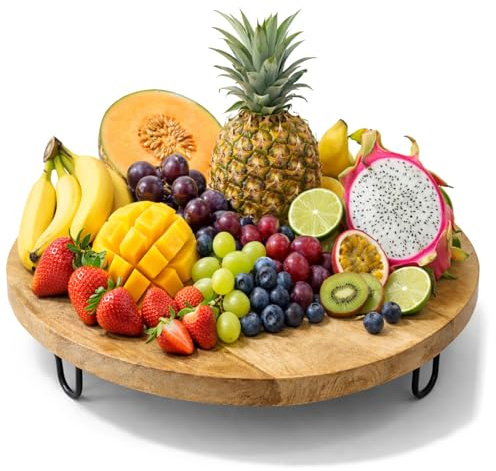 com-four® Holztablett Ø 38,5cm aus Mangoholz, Präsentierteller | lebensmittelechte Servierplatte als Dekoteller - Obstschale für Tisch und Sideboard