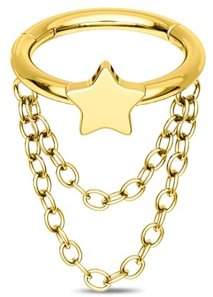 OUFER Titan Stern Helix Piercing 16G Ketten Stern Helix Ring Ohrring Klappsegment Gold Knorpel Ohrringe Tragus Conch Clicker für Frauen Herren 8mm