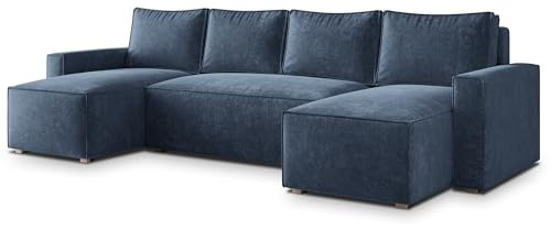 Masseno Ecksofa ASPRA LM mit Schlaffunktion U-Form, Klassisch Sofa mit Bettkasten, Wohnzimmersofa, Couch, Soffa, Bettsofa, Couchgarnitur - Blau, LUMO 05