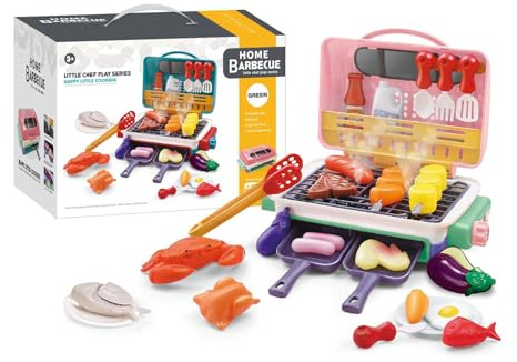 POXZSFX Cucina divertenti e magici pasti per bambini alla griglia con cibi e spiedini che cambiano colore. Pasti magici alla griglia per bambini con fumo, rosa