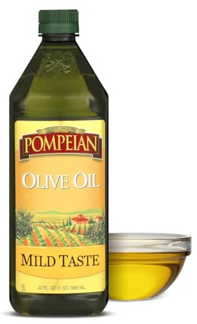 Pompeian Mild Taste Olive Oil - 32 fl oz - Olive Oil for High Heat Cooking - Mild Flavor for Baking and Sauteing - High Smoke Point