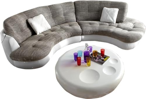 DELIFE Couch Napoli Hellgrau Weiss 300x95cm Rundsofa inkl. Kissen Sofa