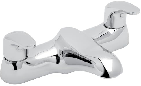 Deva Adore Deck Mounted Chrome Bath Filler Mixer Tap - Twin Lever Hot & Cold Handle Bathtub Bathroom Taps - Solid Brass Silver Finish ADORE108 – 12 Year Warranty