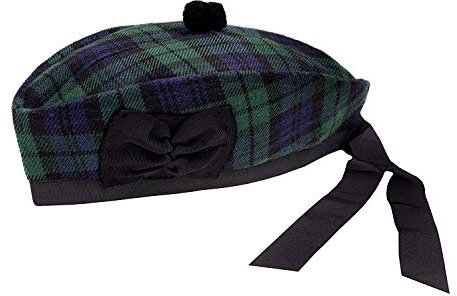 Black Watch Schottenkaro, 100 % Wolle, glänzende Mütze, schottische Highland-Bekleidung Gr. 56, schwarz / grün