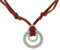 Surfer Leather Necklace with Double Round Metal Pendant - Fully Adjustable - Brown Leather Cord