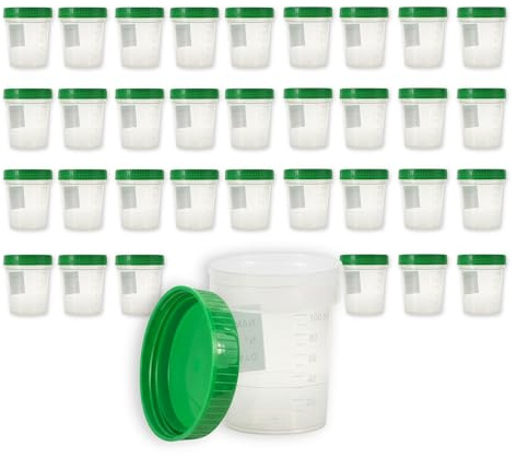 Urinoir 125 ML + Bouchon à Vis Couleur:Vert Tasse D'Échantillons D' Urine Gobelets en Plastique de Medi-Inn - 50 Stück