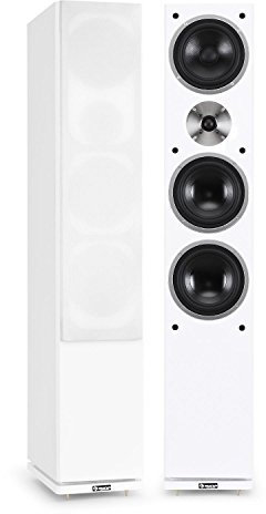 auna - Linie-600-WH, Standlautsprecher, Standboxen, HiFi-Lautsprecher, Lautsprecher-Boxen, 3-Wege, 140 Watt RMS, Dual-Bassreflex-BAU, passiv, Holzgehäuse, weiß