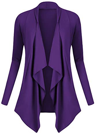 Urban GoCo Donna Cardigan Drappeggiato Aperto Davanti a Maniche Lunghe e Orlo Irregolare Giacca Top (XL, Viola)