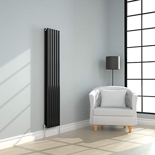 NRG 1800x354mm Black Radiator Vertical Oval Panel Bathroom Double Rad | Radiator Wall Mounted, Modern Radiator, Central Heating Compatible, High Heat Output, for Living Room, Kitchen