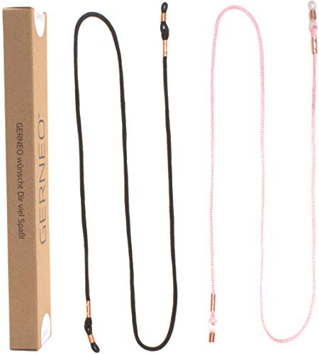 GERNEO® - DAS ORIGINAL - Premium Brillenband & Brillenkordel Unisex für Lesebrille & Sonnenbrille - Kupfer Halter - Schwarz & Rosa - extra lang - 2er Pack