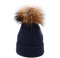 YUPPIE TONE Baby Strickmützen Jungen Mädchen Winter Beanie Bommelmütze mit Großer Waschbär Pompon - Marineblau